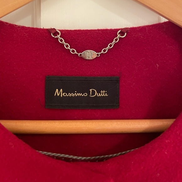 Massimo Dutti red crewneck wool coat in red - Picture 7 of 11